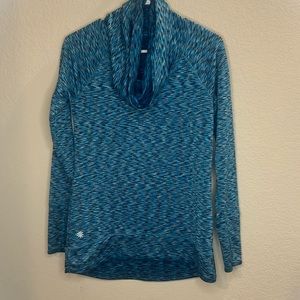 Athleta Women CowlNeck Hoodie Pullover Blue Black Soft thumb hole Athletic Top S